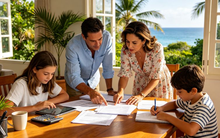 family reviewing loan documents